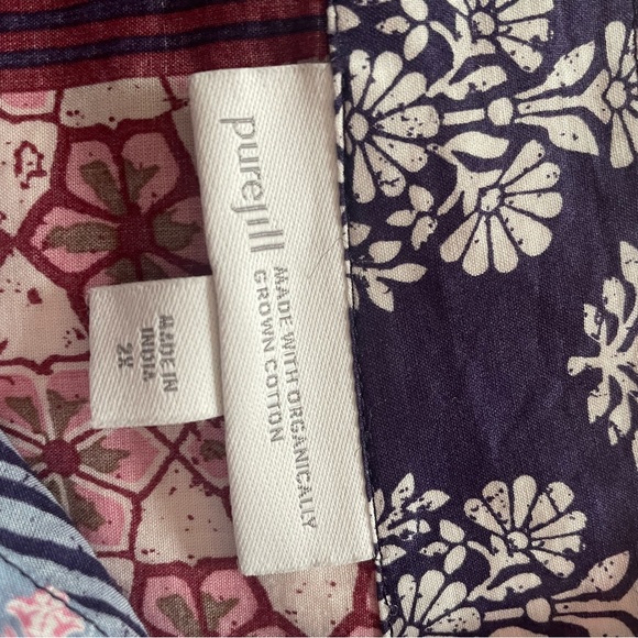 J. Jill Purejill 100% Organic Cotton Batik Patchwork design blouse top size 2X - Picture 8 of 11